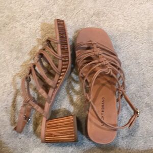 NWT Lucky Brand Tan Bassie Sandal Knotted Strap Bamboo Look Heel Ankle Closure-7